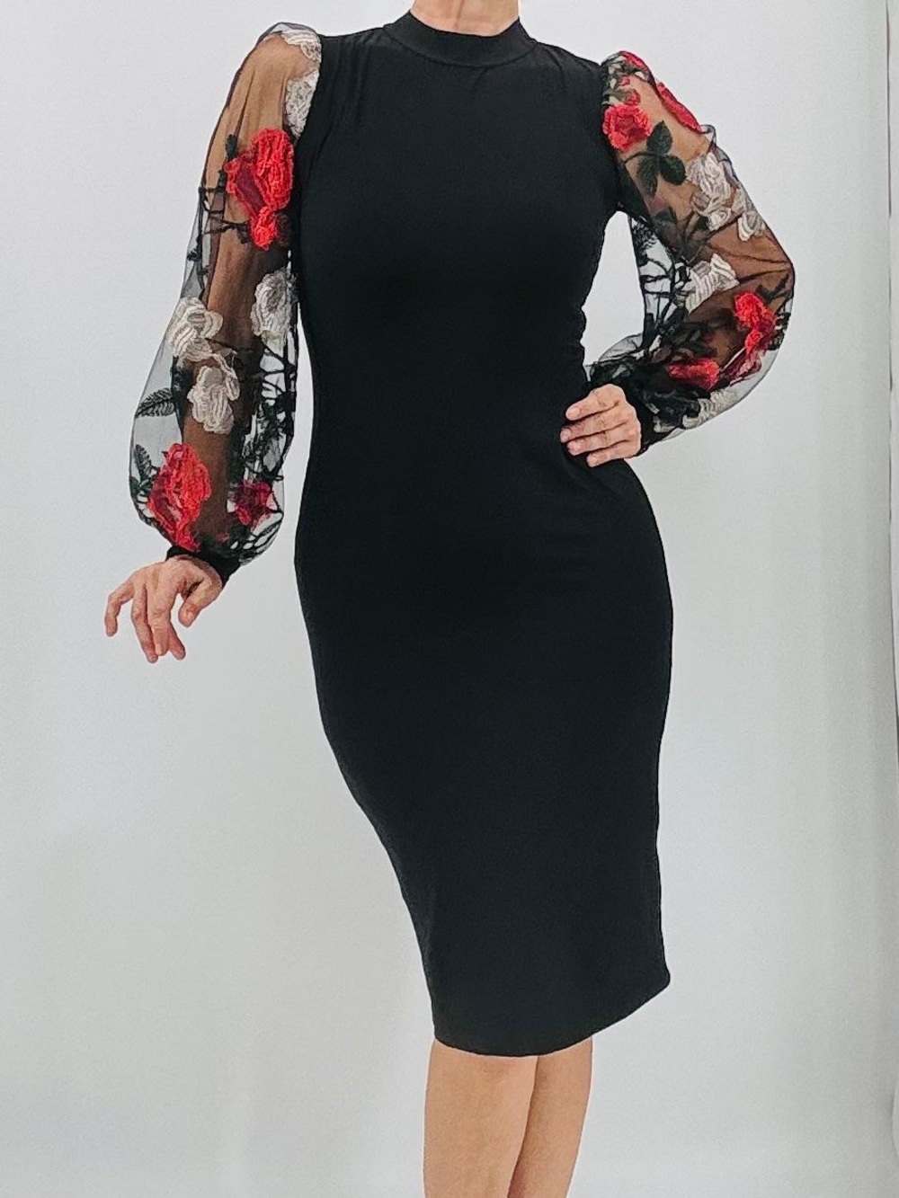 Venus Whimsigoth Ethereal Romantic Feminine Floral Embroidered Bodycon Dress